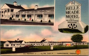 Linen Postcard Belle Meade Motel US Highway 11 Harrisonburg Virginia