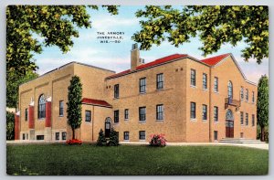 Janesville Wisconsin~Armory & Grounds~EC Kropp Vintage Linen Postcard