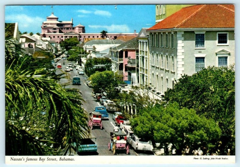 NASSAU, Bahamas ~ Birdseye BAY STREET Scene ca 1960s ~ 4x6 Postcard