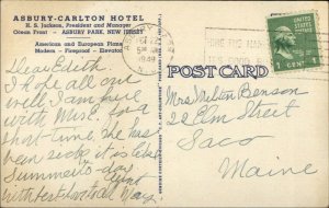 Asbury Park NJ Hotel Asbury Carlton Linen Postcard 