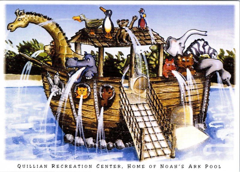 Houston, TX Texas QUILLIAN CENTER Noah's Ark Swimming Pool 4X6 Artist's Postcard