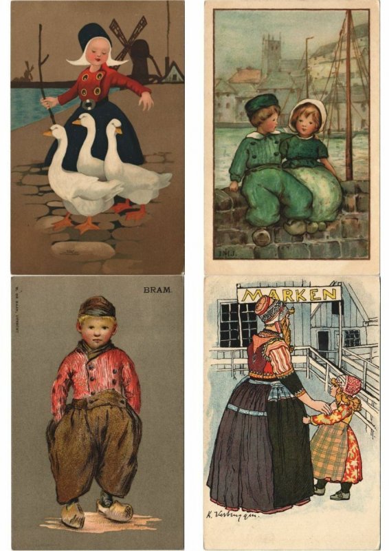 ARTIST SIGNED DUTCH FOLKLORE Mostly LITHO Pre-1930 400 Vintage Postcards (L3153)