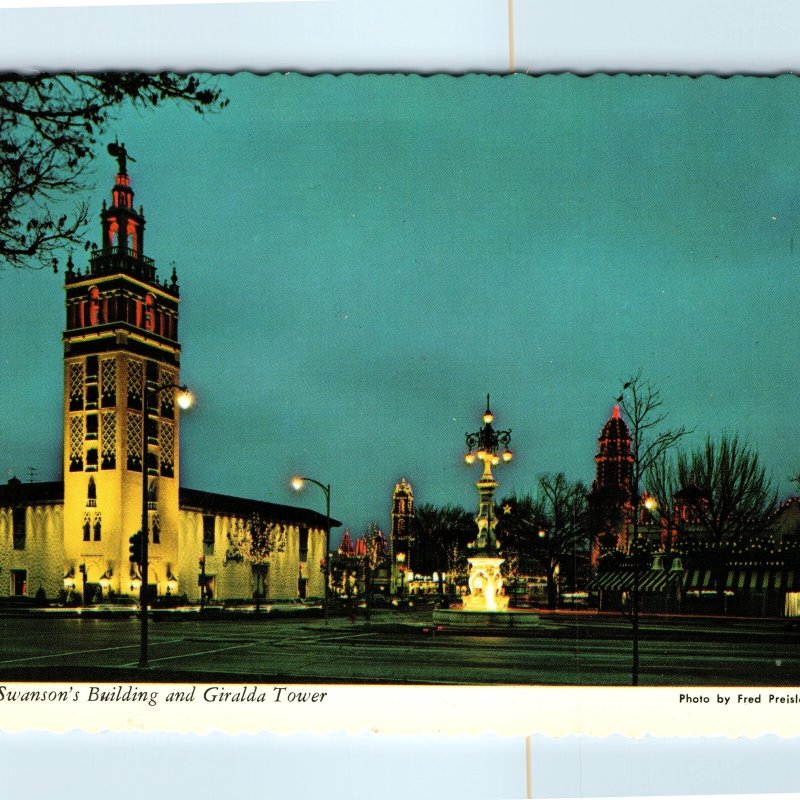 c1970s Kansas City, MO Night Swanson Giralda Tower Country Club Plaza 4x6 PC M12