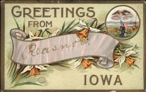 Reasnor Iowa IA Greetings Revolutionary Soldier Patriotic c1910 Vintage Postcard