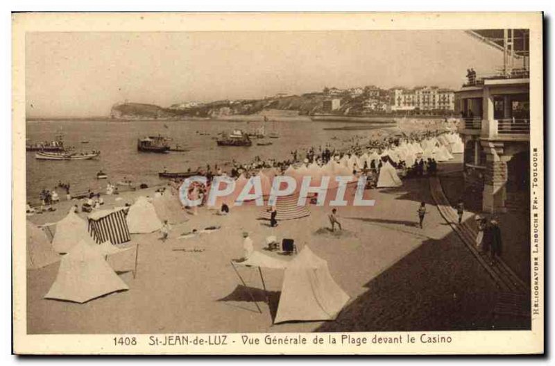 Old Postcard Saint Jean de Luz Vue Generale the Beach front of the Casino