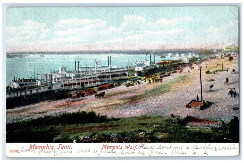 1907 Memphis Warf Steamer Ship Memphis Tennessee TN Posted Antique Postcard