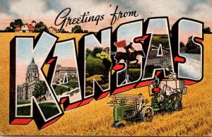 Kansas Greetings From Large Letter Linen 1946