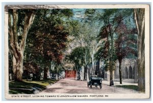 1918 State Street Longfellow Square Classic Car Dirt Road Portland ME Postcard