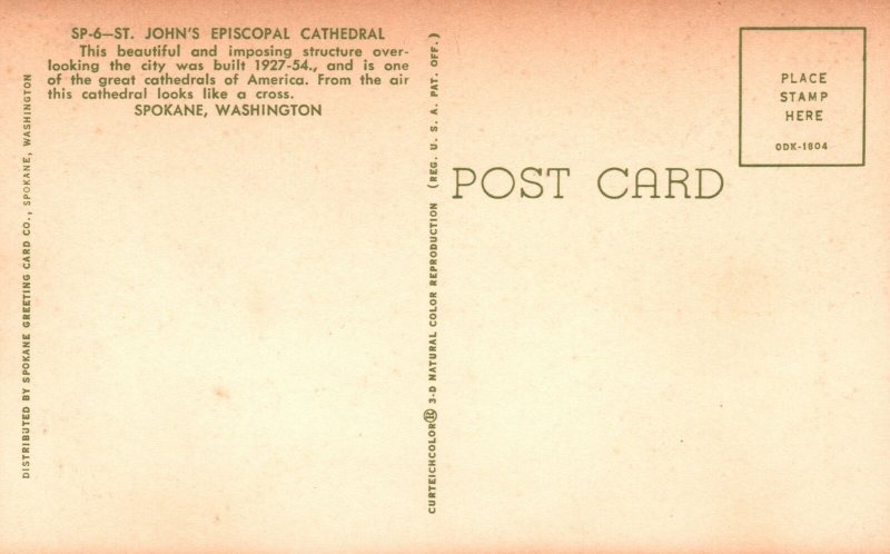 Vintage Postcard St. John's Episcopal Cathedral Imposing Structure Spokane WA