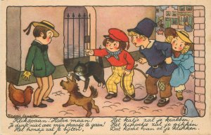 1930s Children dog cat Chicken Comic humor artist impression Postcard 22-10130