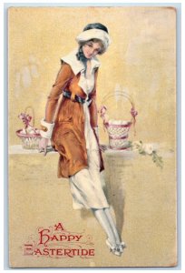 Easter Postcard Pretty Woman With Eggs In Basket Italy c1910's Unposted Antique