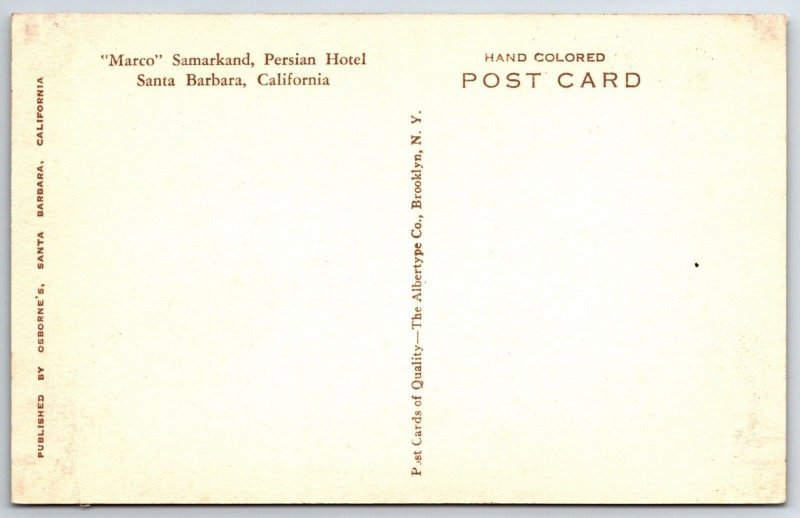 Marco Parrot Samarkand Hotel Santa Barbara Hand Colored Albertype Postcard K9