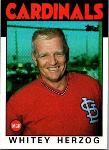 1986 Topps Baseball Card Whitey Herzog Manager St Louis Cardinals sk10728
