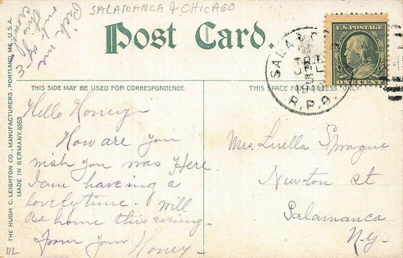 Chautauqua Lake NY Double Deck Car Salamanca & Chicago R. P. O. Cancel Postcard