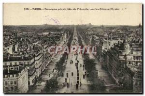 Paris Old Postcard Panorama taken from & # triumph 39arc to the Champs Elysees