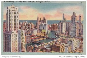 Illinois Chicago View Of Loop Chicago River And Lake Michigan 1947