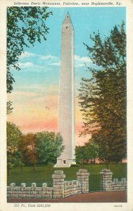 Fairview Kentucky Jefferson Davis Monument White Border/Linen Postcard