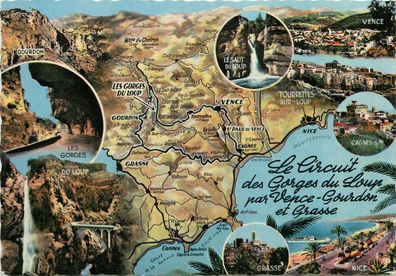 France circuit des gorges du Loup par Vence Gourdon et Grasse map postcard