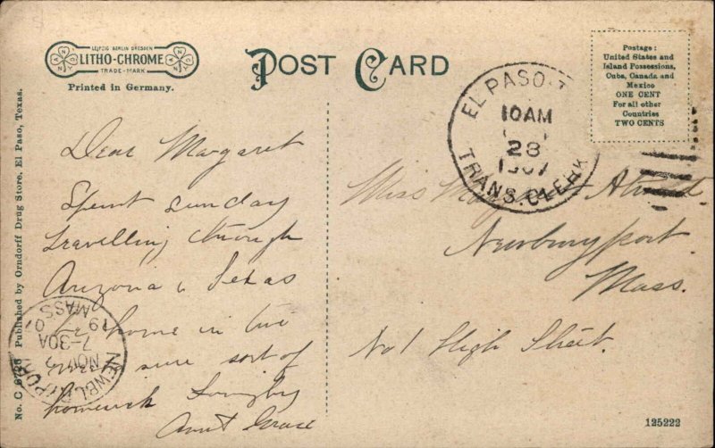 El Paso TX Union RR Train Station Depot Golden State Ltd c1910 Postcard