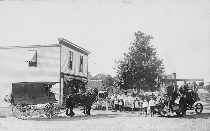 F64/ North Royalton Ohio RPPC Postcard Stadnik Store Steam Tractor Wagon Leiter