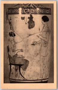 Athenian Funerary Lekythos Women And Maid Painting White Ground Postcard