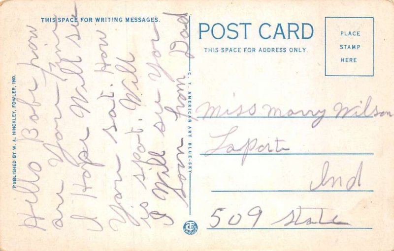 Fowler Indiana Main Street Looking East Vintage Postcard U829 