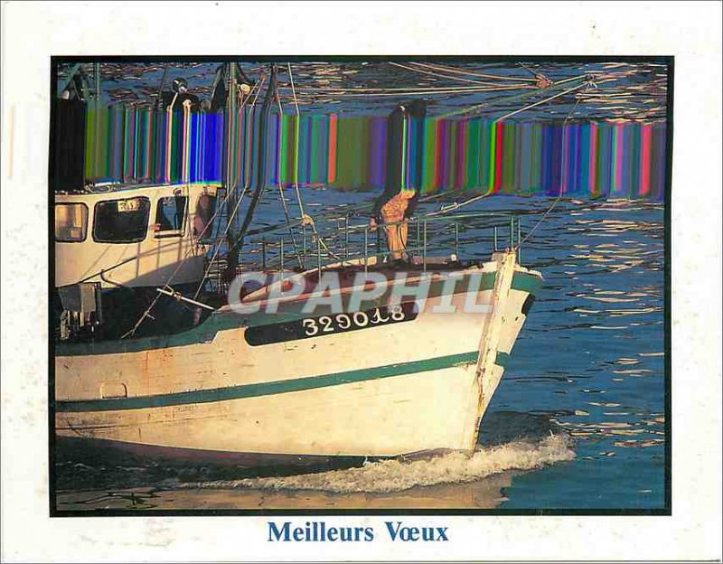 Postcard Modern Meilleus Wishes Boat