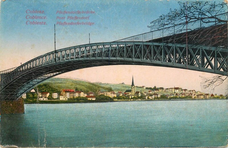 Germany navigation themed postcard Coblentz Plaffendorf bridge
