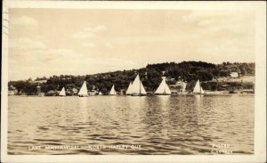 North Hatley Quebec QB Lake Massawippi Sailboats Real Photo Vintage Postcard