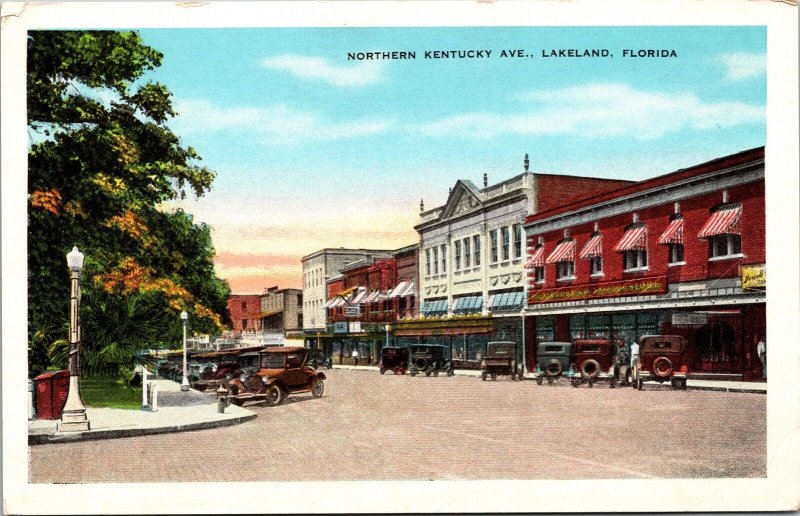 Northern Kentucky Avenue Lakeland Florida Old Car Vintage Tropic Postcard 
