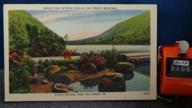 STD Vintage Bubble Pond Between Cadillac & Pemetic Mtns Acadia Natl Prk Bar Harb