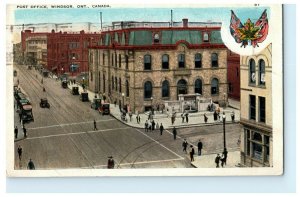 Post Office Winsor Ontario Canada Street Scene 1928 Vintage Postcard 