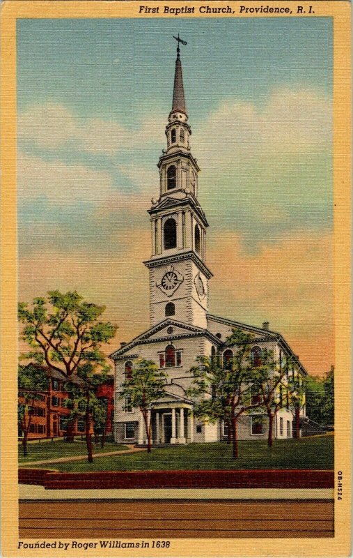 First Baptish Church Providence Rhode Island Berger Bros Vintage Postcard