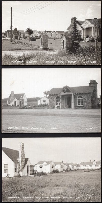 Lot of 3 Michigan GOULD CITY Overnight Cabins Norwood Farms EKO box - RPPC