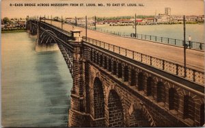 Eads Bridge Across Mississippi from St. Louis MO to East STL IL Postcard PC98