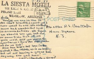 La Siesta Motel Hotel Postcard Winslow Arizona Split View 1947 Springfield  