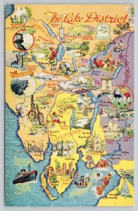 Postcard Lake District England Illustrated Map Travel Attractions 1950s View