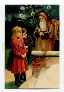 414816 SANTA CLAUS Ded Moroz & Kids Vintage EMBOSSED Russia PC