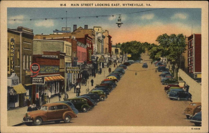 Wytheville Virginia VA Classic Cars Main Street Linen Vintage Postcard 