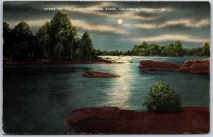 Chattahoochee River Scenic View Columbus Georgia GA Moonlight By Night Postcard