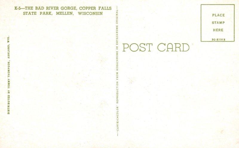 Vintage Postcard The Bad River Gorge Copper Falls State Park Mellen Wisconsin WI