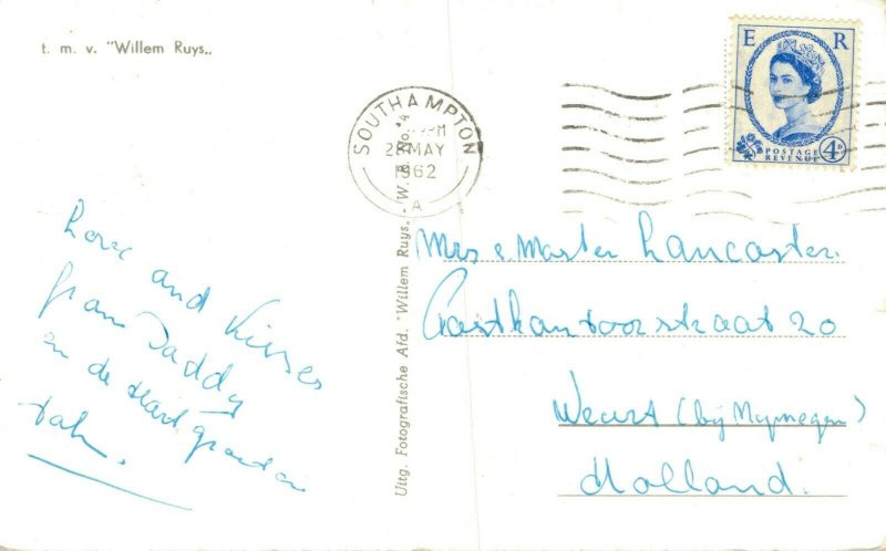 t.m.v Willem Ruys Ship Vintage Postcard 07.47