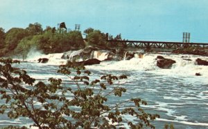Postcard Falls on The Androscoggin River From Bridge Lewiston & Auburn Maine ME