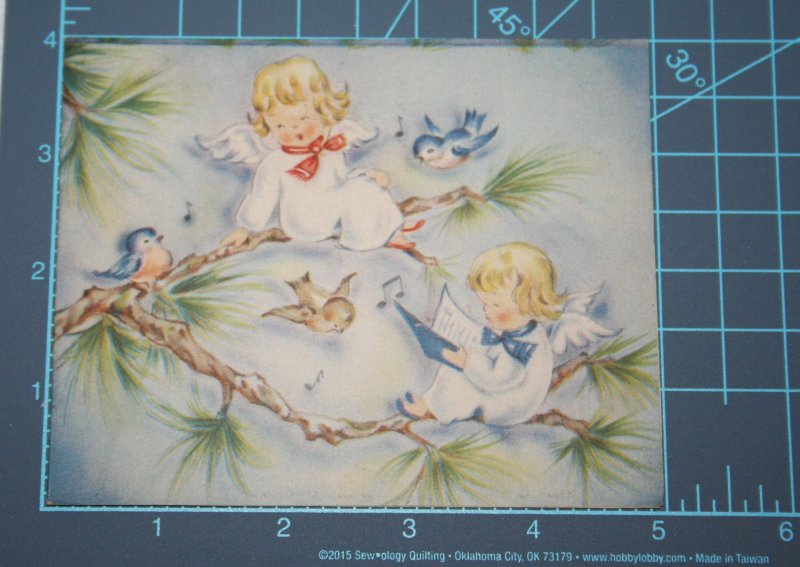 VINTAGE 1940s WWII ERA Christmas Greeting Card Little Angels Blue Birds Brundage