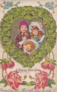 New Year Children and Shamrocks 1907 Embroidered