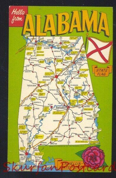 HELLO FROM ALABAMA STATE MAP POSTCARD