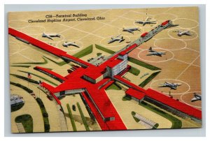 Vintage 1940's Postcard Planes Terminal Building Cleveland Hopkins Airport Ohio