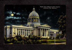 MO Night View Moonlight Jefferson City Missouri State Capitol Linen Postcard