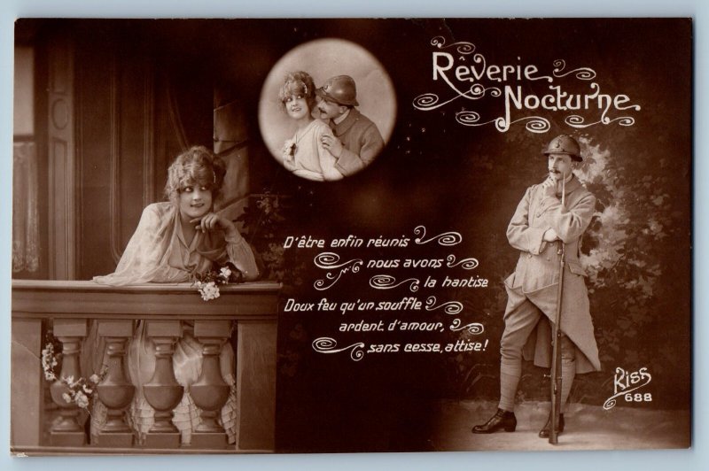 c1905 Soldier Romance Pretty Woman WWI RPPC Photo Posted Antique Postcard