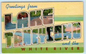 Large Letter Linen LAKE TANEYCOMO, MISSOURI MO White River ca 1940s Postcard